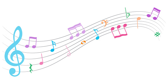 Colorful music notes, isolated vector illustration.