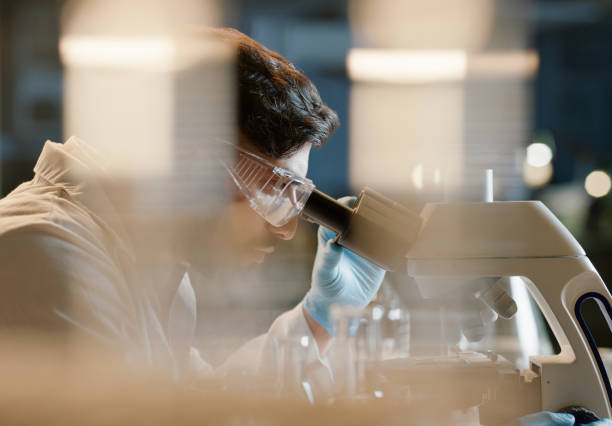 istock Experiment, microscope and sample with science man in laboratory for breakthrough or research. Biology, innovation or medical engineering and scientist with test specimen in lab for clinical study 2149039469