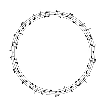 Music notes background, round musical frame, vector illustration.