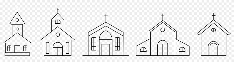 Church bulding line icons. Vector illustration isolated on transparent background