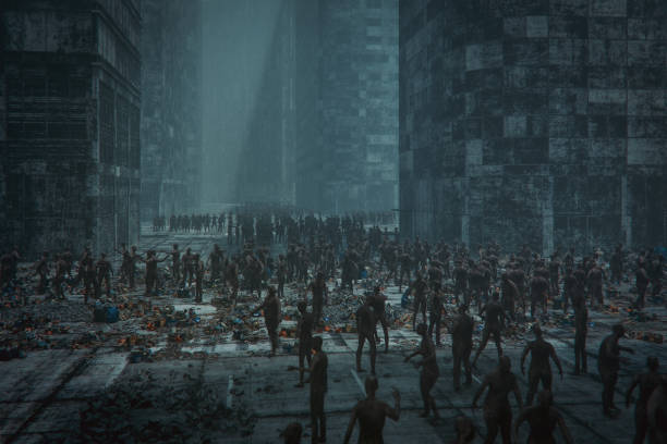 istock Zombie hordes roaming the city streets at night 2149042662
