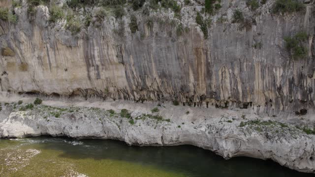 Karst Cliff and Canyon Carved By the Ardeche River In The South Of France - Aerial Drone Shot