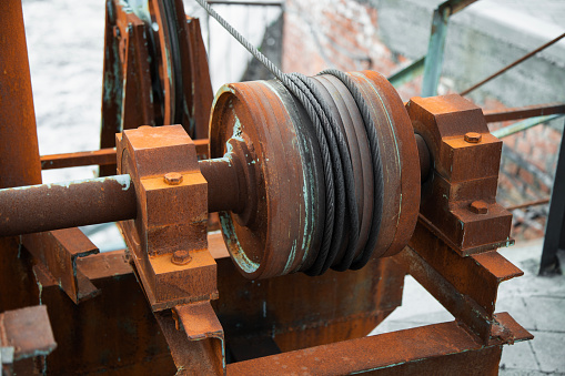 old mechanical metal gears mechanism on the   dam