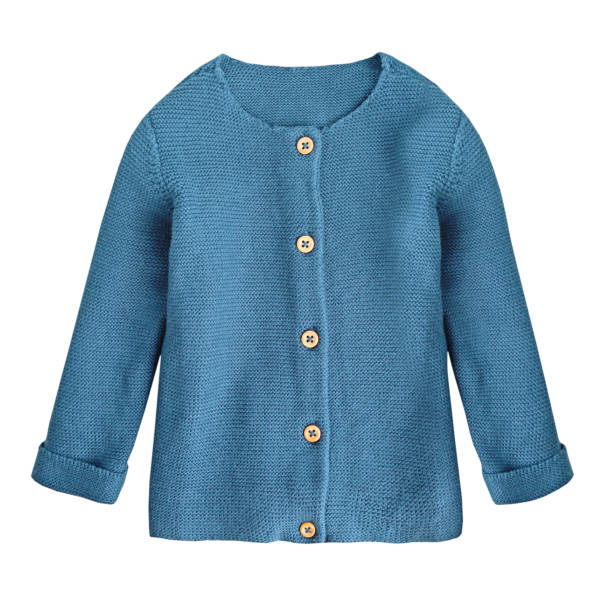 Knitted cardigan,child's clothes isolated on white.School buttoned jacket.