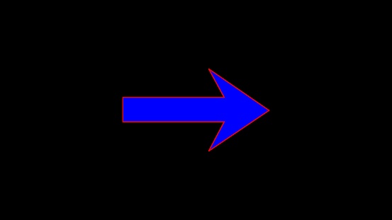 Blue arrow pointing to the right. Abstract directional arrow. 3d rendering. Directional arrow icon illustration on black background.