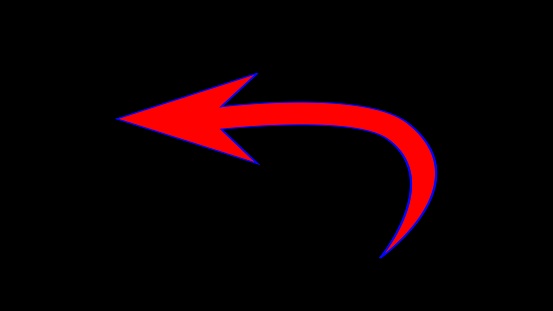 Red arrow pointing to the left. Colorful arrow symbols on black background. 3d illustration.