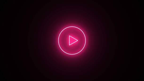 istock Neon shine play button with neon circle. Play button icon. 3d rendering. Glowing pink color play button on black background. Neon glowing Play button icon. 2149054207
