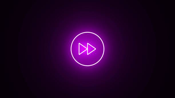 istock Glowing purple color play button on black background. Neon glowing Play button icon. Neon shine play button with neon circle. 3d rendering. 2149054301