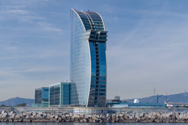 Barcelona Spain - January 26, 2024: Hotel W Barcelona next to the Port of Barcelona.