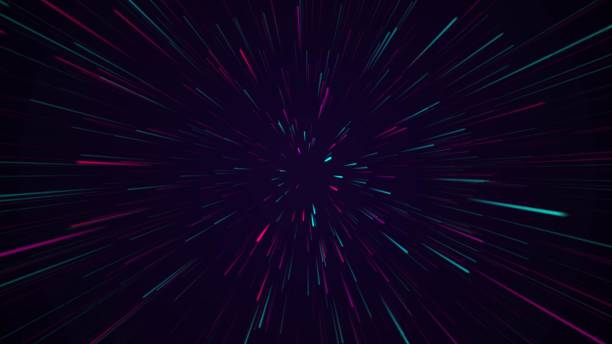 istock Speed background light rays zoom. Data flow tunnel. Abstract radial zoom surface of blurred multi color tunnel on black background. 2149054822