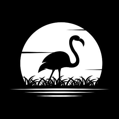 Sunrise with flamingo Logo Design Vector
