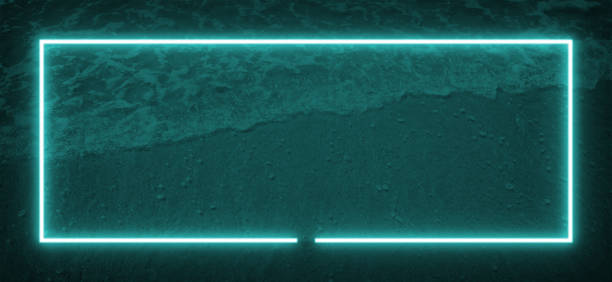 istock Dark beach and sea wave background, sea ​​green neon light and rectangle shape with horizontal banner. 2149057623