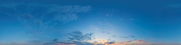 istock Sunset sky panorama with bright glowing pink Cirrus clouds. Seamless hdr 360 panorama in spherical equirectangular format. Full zenith for 3D visualization, sky replacement for aerial drone panoramas 2149059333