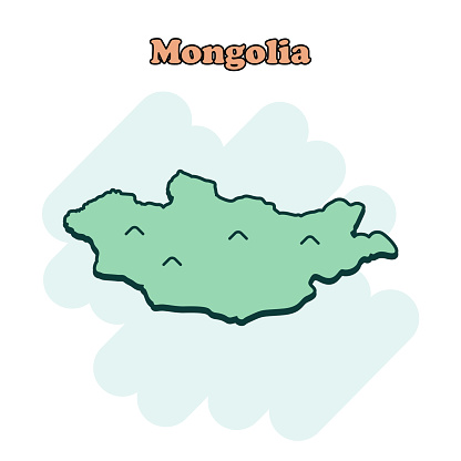Mongolia cartoon colored map icon in comic style. Country sign illustration pictogram.
