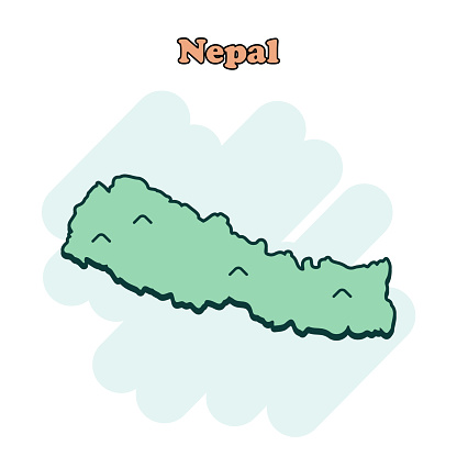 Nepal cartoon colored map icon in comic style. Country sign illustration pictogram.