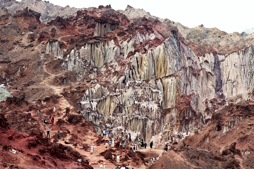 Landforms formed by salt at Salt Goddess Mountain on Hormoz Island