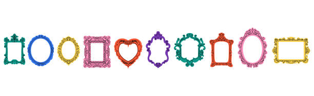 Vintage frame set. Picture border. Various decorative isolated elements different forms in doodle style. Elegant retro frameworks. Modern mirror design. Art gallery objects. Vector illustration Vintage frame set. Picture border. Various decorative isolated elements different forms in doodle style. Elegant retro frameworks. Modern trendy mirror design. Art gallery objects. Vector illustration cartoon of a fancy filigree border design stock illustrations