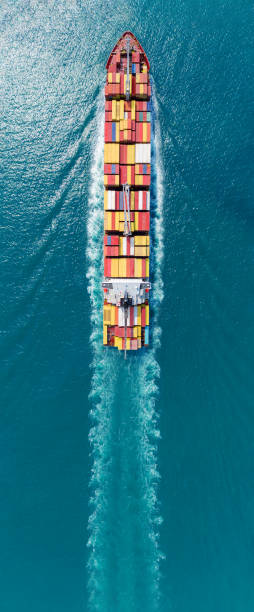 istock Express Cargo Container Ship with contrail in the ocean ship carrying container and running for export concept technology freight shipping by ship forwarder mast 2149062966