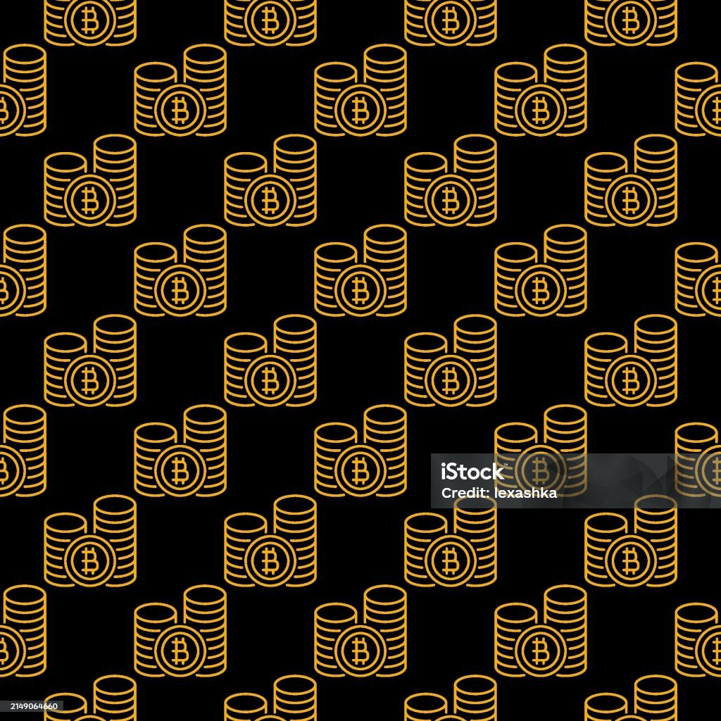 Coin Pattern Line Bitcoin Coins Vector Cryptocurrency Seamless Pattern In Thin Line Style ...