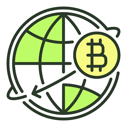World Globe with Bitcoin symbol vector Cryptocurrency concept colored icon or sign