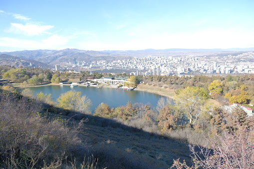 view of Tbilisi from mountain lake. Tbilisi capital of Georgia. the photo was taken on a mountain above the turtle lake