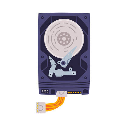 Hard Disk Drive as Personal Computer Accessory and Component for Repair Vector Illustration. Digital Hardware Supply and Element