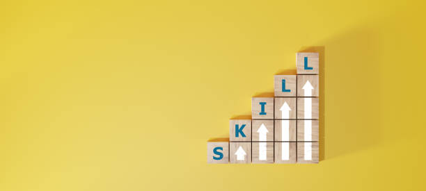 istock skills icon on wooden cube. Upskilling and personal development concept. Skill training, education, learning, ability. Upskilling, reskilling, 2149067185