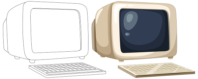 Vector graphics of old-fashioned computer and TV