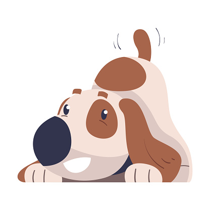 Cute Dog Pet Sit and Wriggling Tail Vector Illustration. Funny Furry Doggy Animal