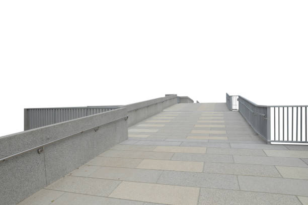 Concrete walkway with handrail isolated on white background