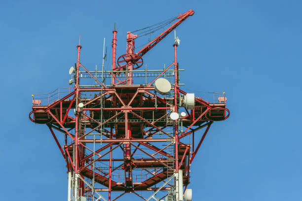istock 4G and 5G mobile telecommunications tower on sky background 2149071603