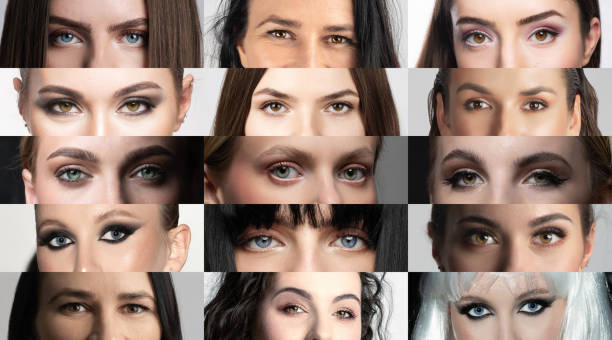 Diverse Women Eyes Collage Fashion, makeup, multicultural concept. A collage showcasing a variety of beautiful women eyes hazel blue eyes stock pictures, royalty-free photos & images