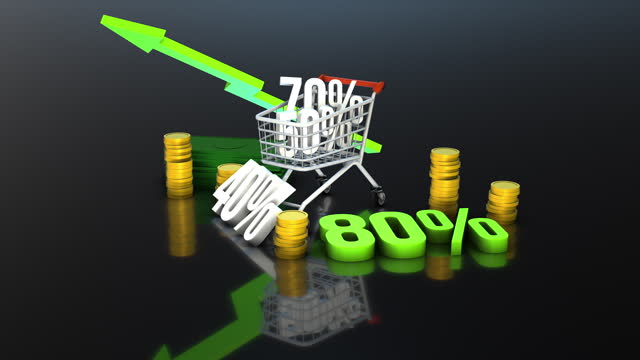 Animation shopping cart with sale, discount,