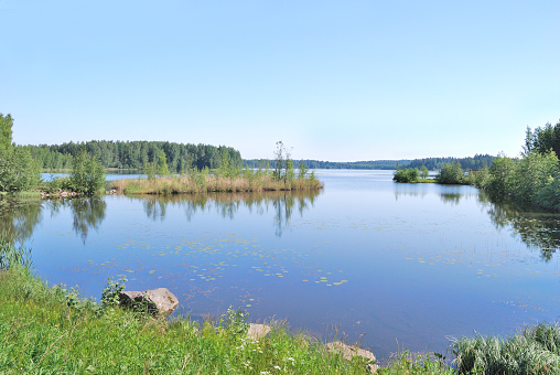 Finland. Beautiful lake in Lappeenranta town on a sunny summer day