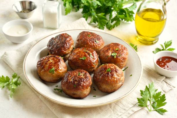 istock Minced pork and beef cutlets. Close up view 2149075480