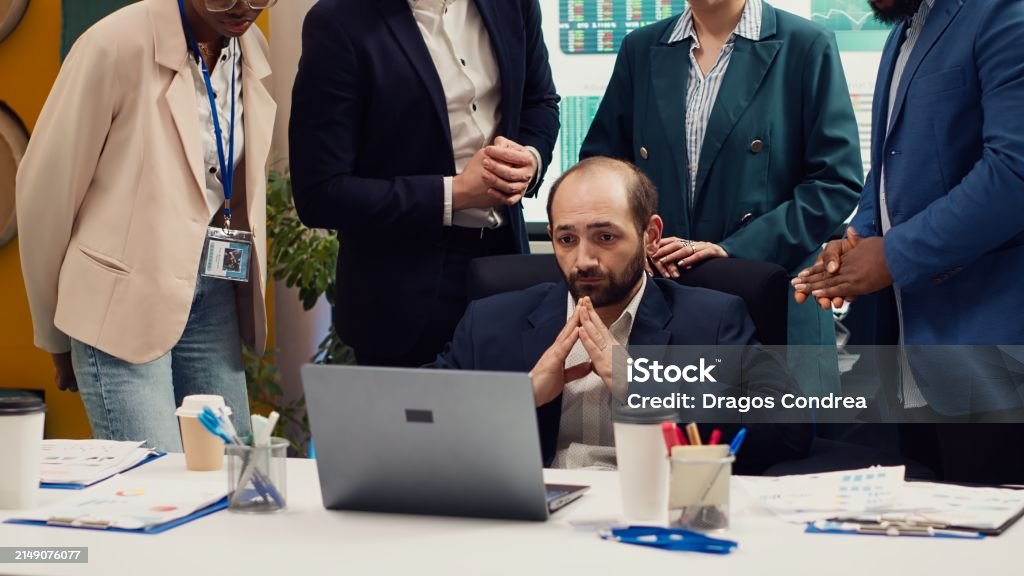 Team Getting Angry Irritated Difficult Boss Getting Angry At Her Employees Team Stock ...