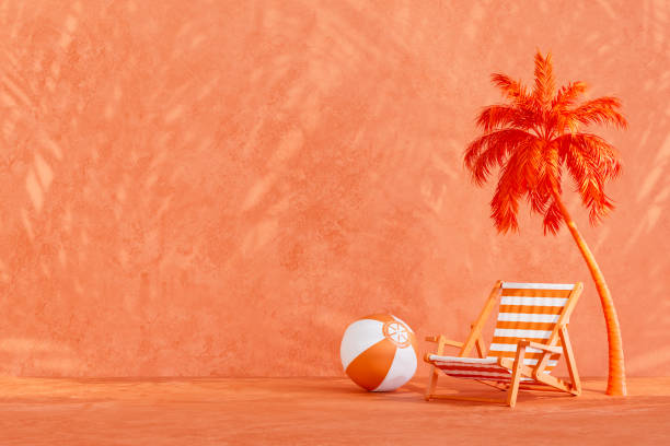 istock Summer beach holiday travel background with palm tree shadows on orange color background 2149076086