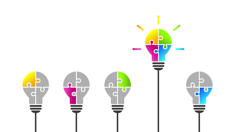 Brainstorming, idea, solution or innovation concept with colorful light bulb