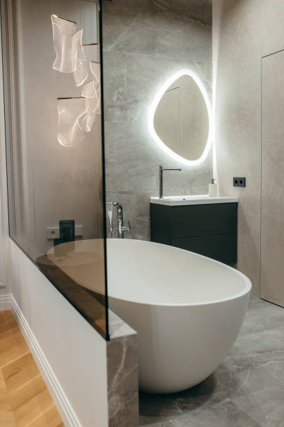 istock Interior of modern bathroom with shower cabin 2149078332