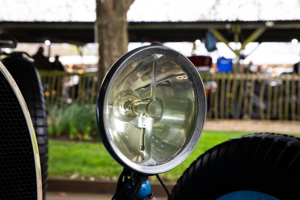 Close up of old headlight on old car