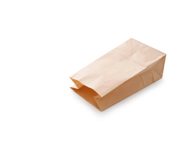 istock Grocery paper bag for sandwich and lunch overview white background with text space 2149081328