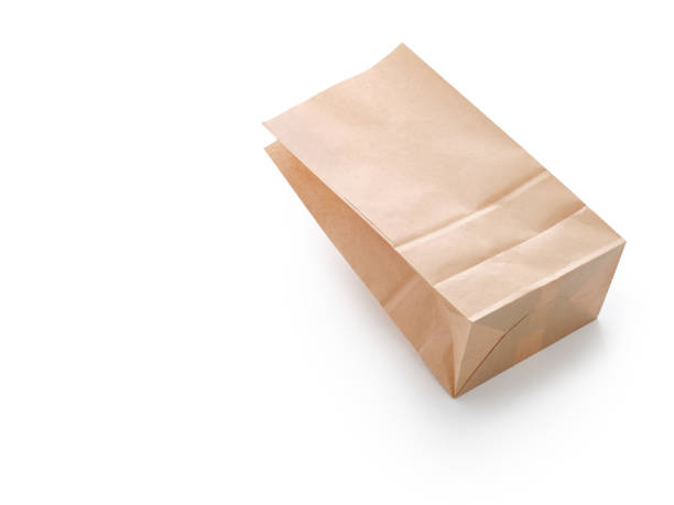 istock Grocery paper bag for sandwich and lunch overview white background with text space 2149081349