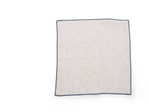 istock Flat lay with grey linen kitchen napkin isolated on white background. Folded cloth for mockup 2149081370