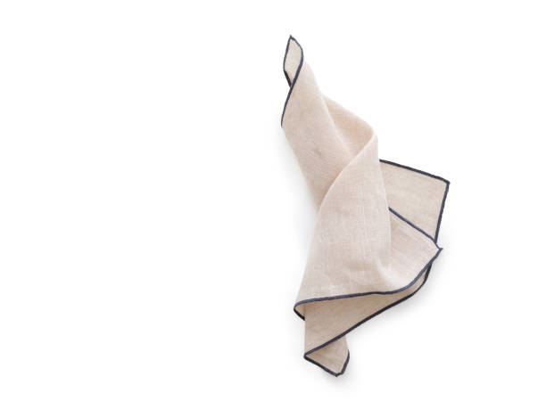 istock Flat lay with grey linen kitchen napkin isolated on white background. Folded cloth for mockup 2149081372