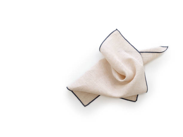 istock Flat lay with grey linen kitchen napkin isolated on white background. Folded cloth for mockup 2149081373