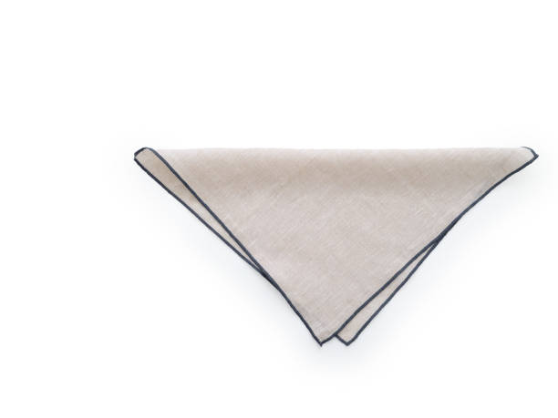istock Flat lay with grey linen kitchen napkin isolated on white background. Folded cloth for mockup 2149081375