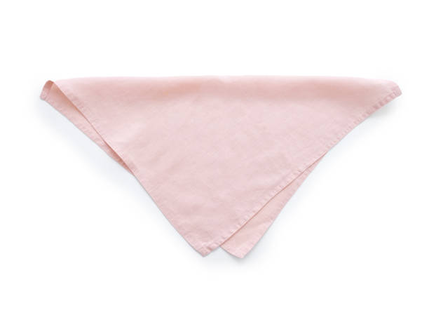 istock Flat lay with pink linen kitchen napkin isolated on white background. Folded cloth for mockup 2149081384