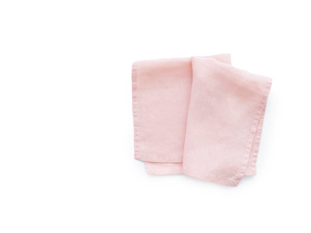 istock Flat lay with pink linen kitchen napkin isolated on white background. Folded cloth for mockup 2149081391