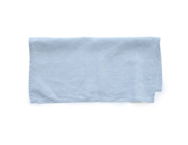 istock Flat lay with blue linen kitchen napkin isolated on white background. Folded cloth for mockup 2149081445