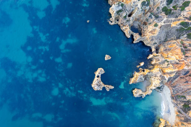 istock Sunrise over Ponta de Piedade, Algarve cliffs on coastline. Aerial drone view 2149081680